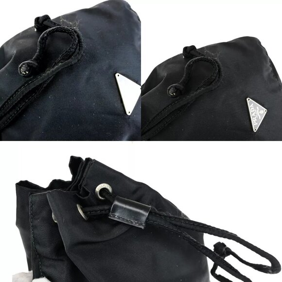 PRADA Logo Tessuto Mini Drawstring Pouch Nylon Leather Black SHW Italy - Picture 7 of 15